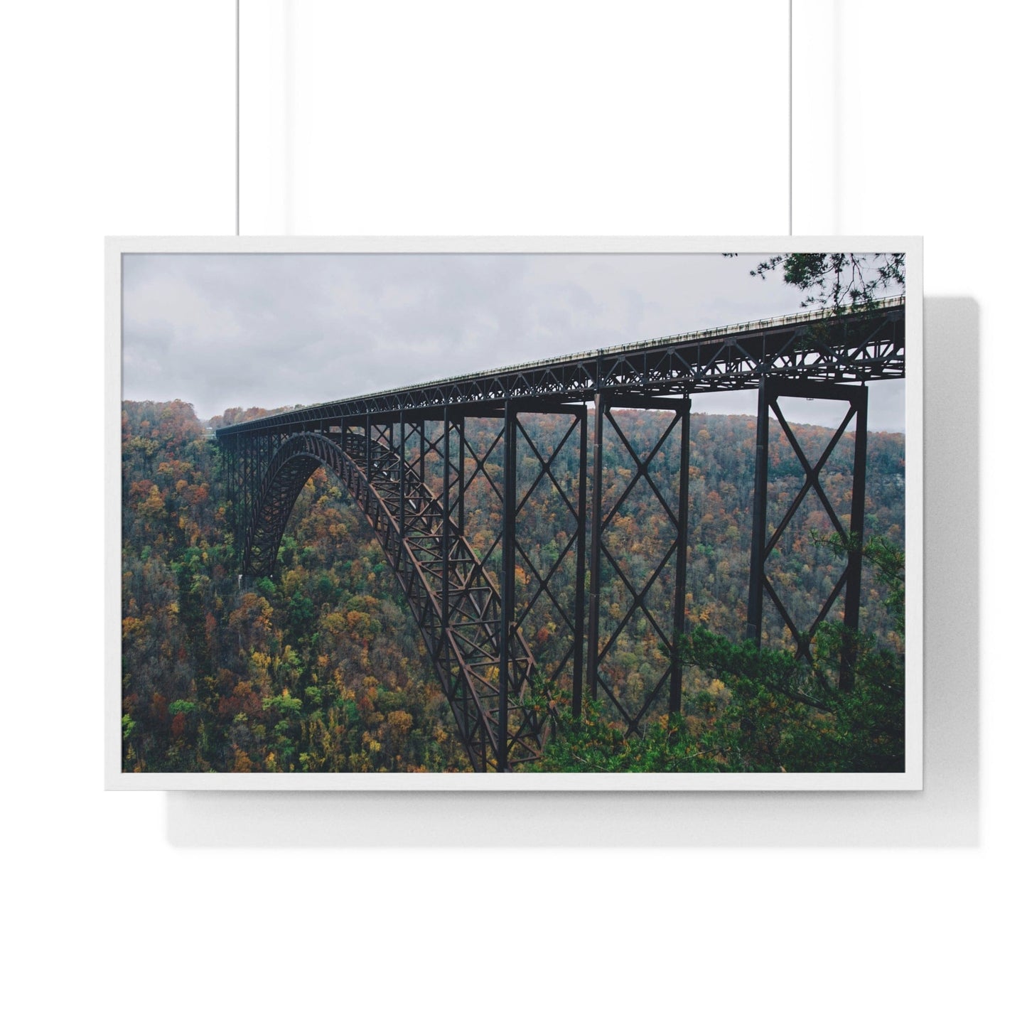 Poster 36″ x 24″ / White Steel Bridge Over A Wooded Ravine, Framed Print