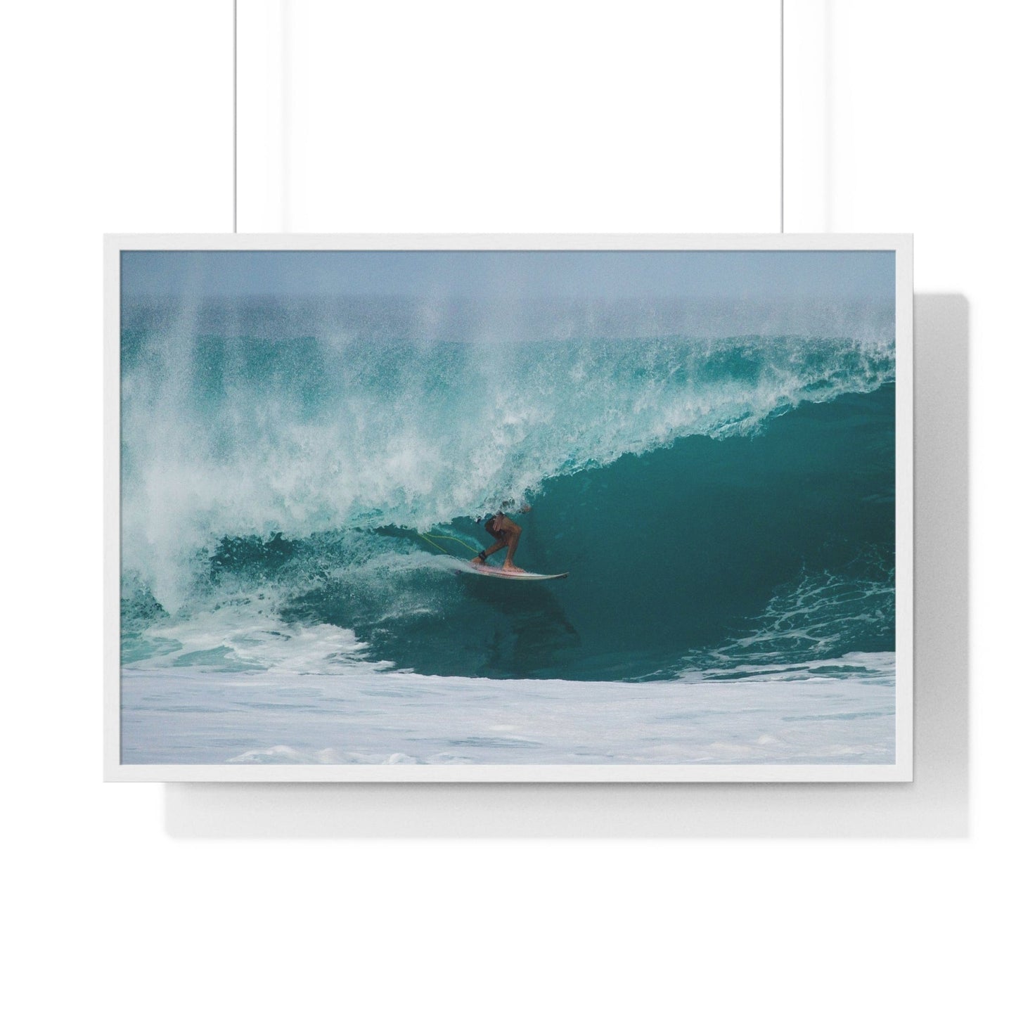 Poster 36″ x 24″ / White Surfer In Pipe, Framed Print
