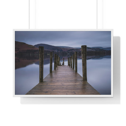 Poster 36″ x 24″ / White Wooden Dock Over Lake Framed Print