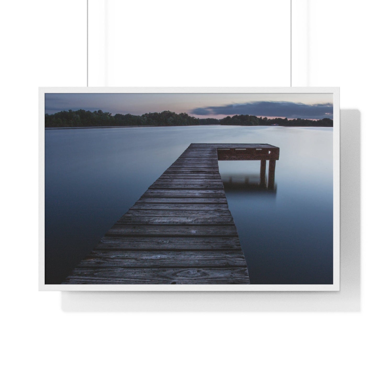 Poster 36″ x 24″ / White Wooden Jetty At Lake Framed Print