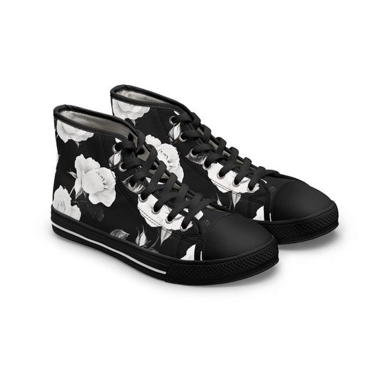 Shoes US 5.5 / Black sole White Roses Women's High Top Sneakers