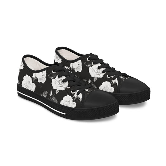 Shoes US 5.5 / Black sole White Roses Women's Low Top Sneakers